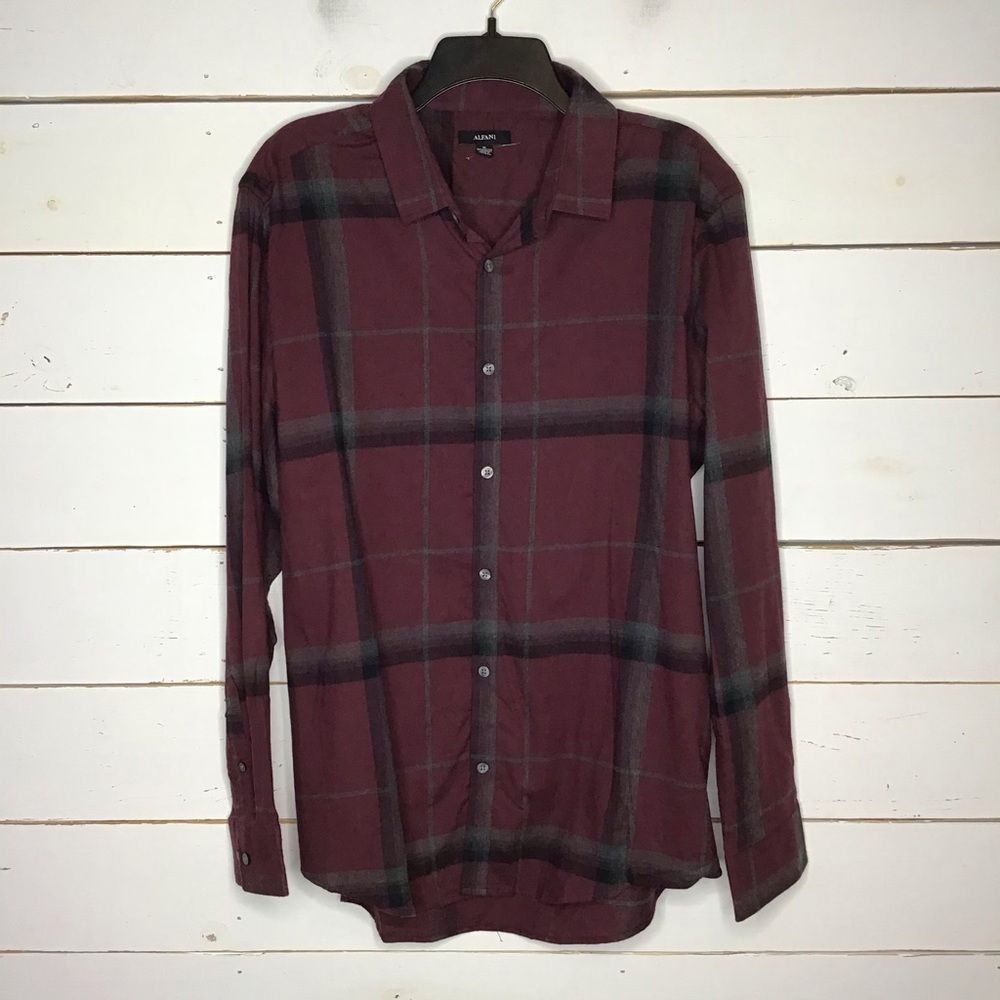 Alfani Button Front Shirt Long Sleeve Burgundy